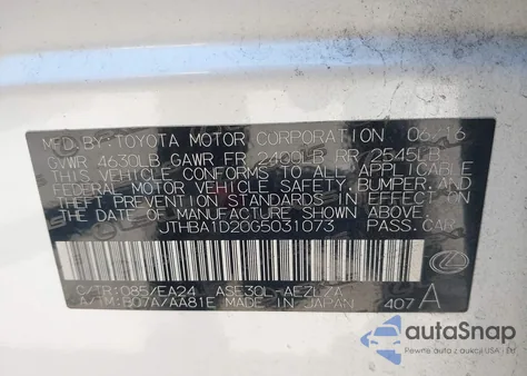 2016 Lexus Is 200T из США, поврежденный, VIN JTHBA1D20G5031073